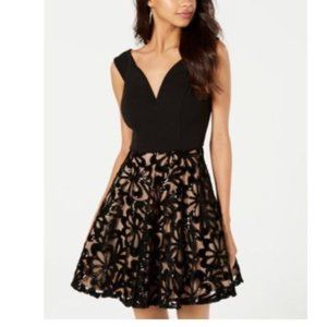 City Studios Juniors Sequin Skirt Fit Black Dress